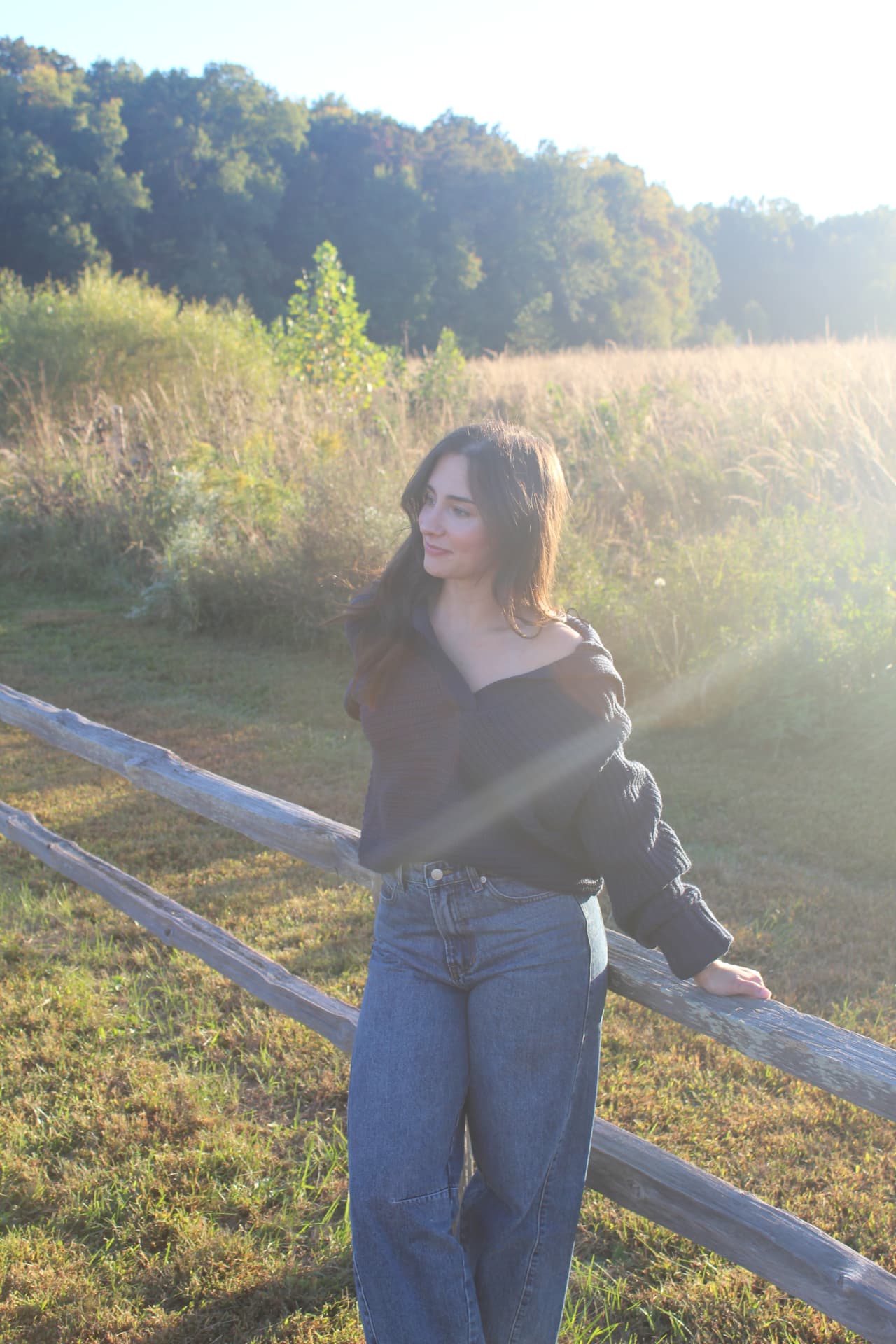 Classic Navy Sailor Knit styled in a sunlit fall field